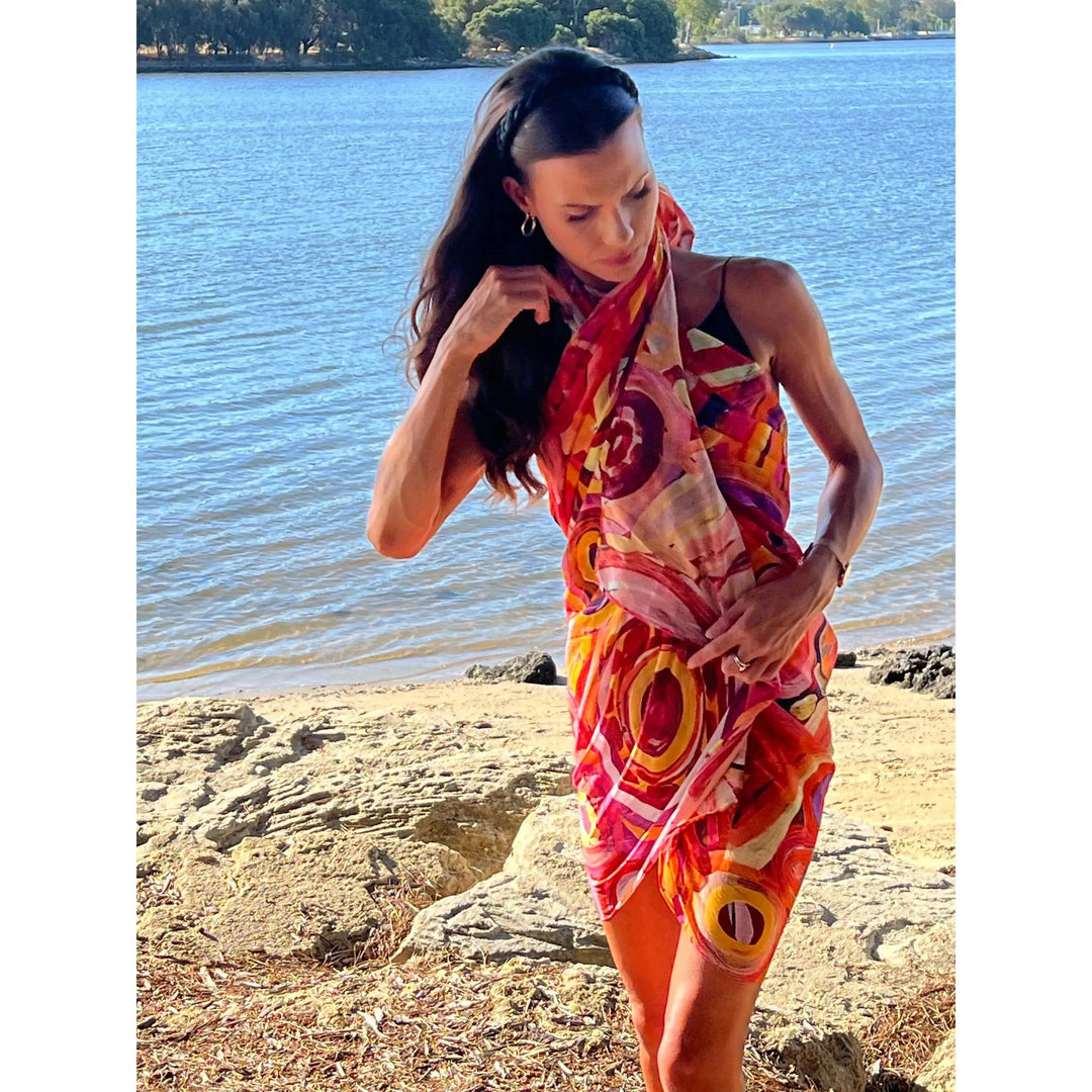 Scarves Australia Luxury Scarf Luxury Beach Sarong Organic Cotton - Pink Orange Zest