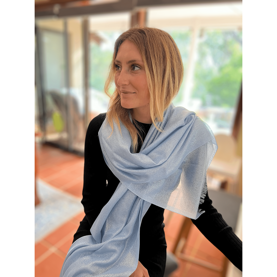Scarves Australia Luxury Scarf Metallic Scarf - Light Blue Mist - Glamour Shawl