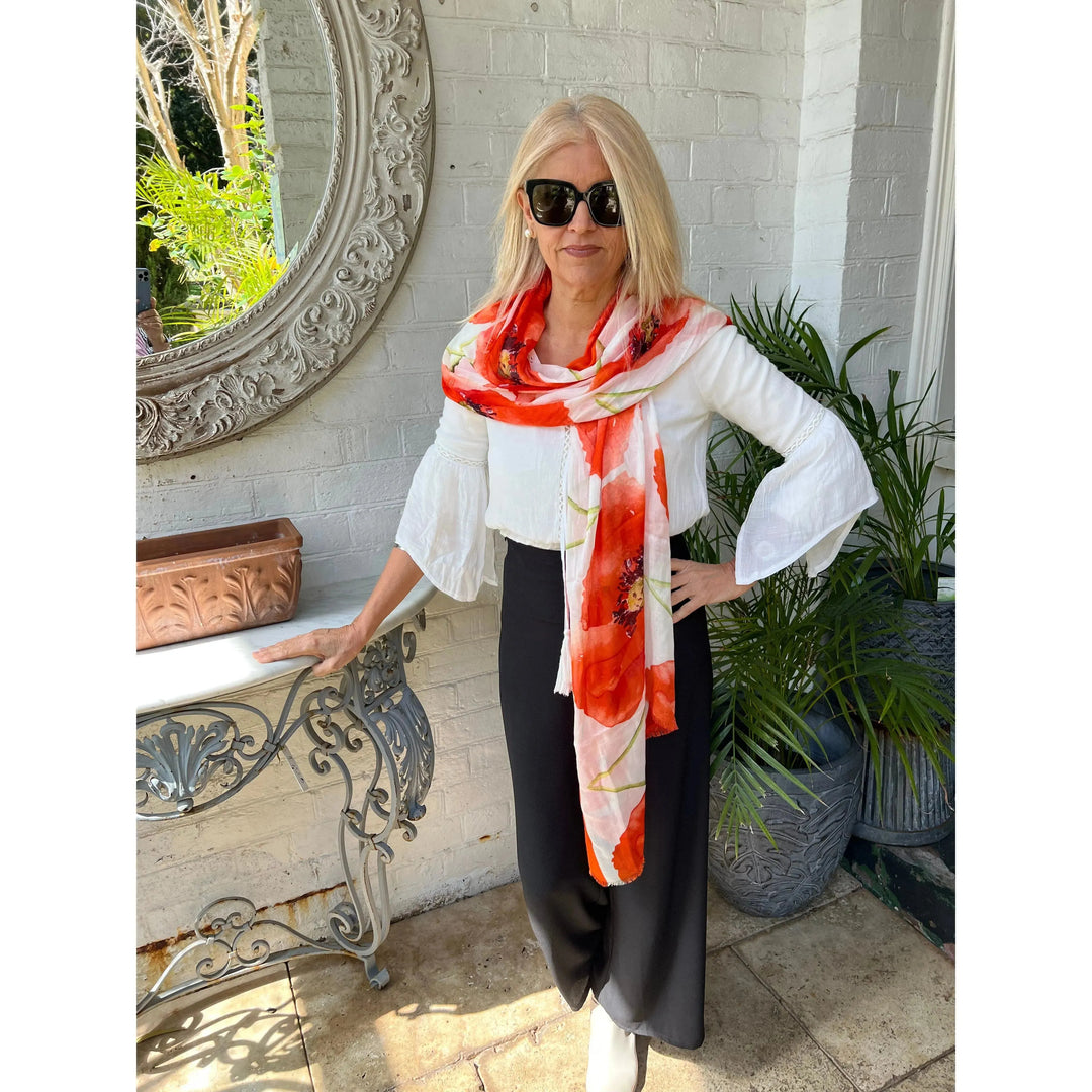 Scarves Australia Luxury Scarf Poppy Scarf Orange Red - Luxury Modal Shawl