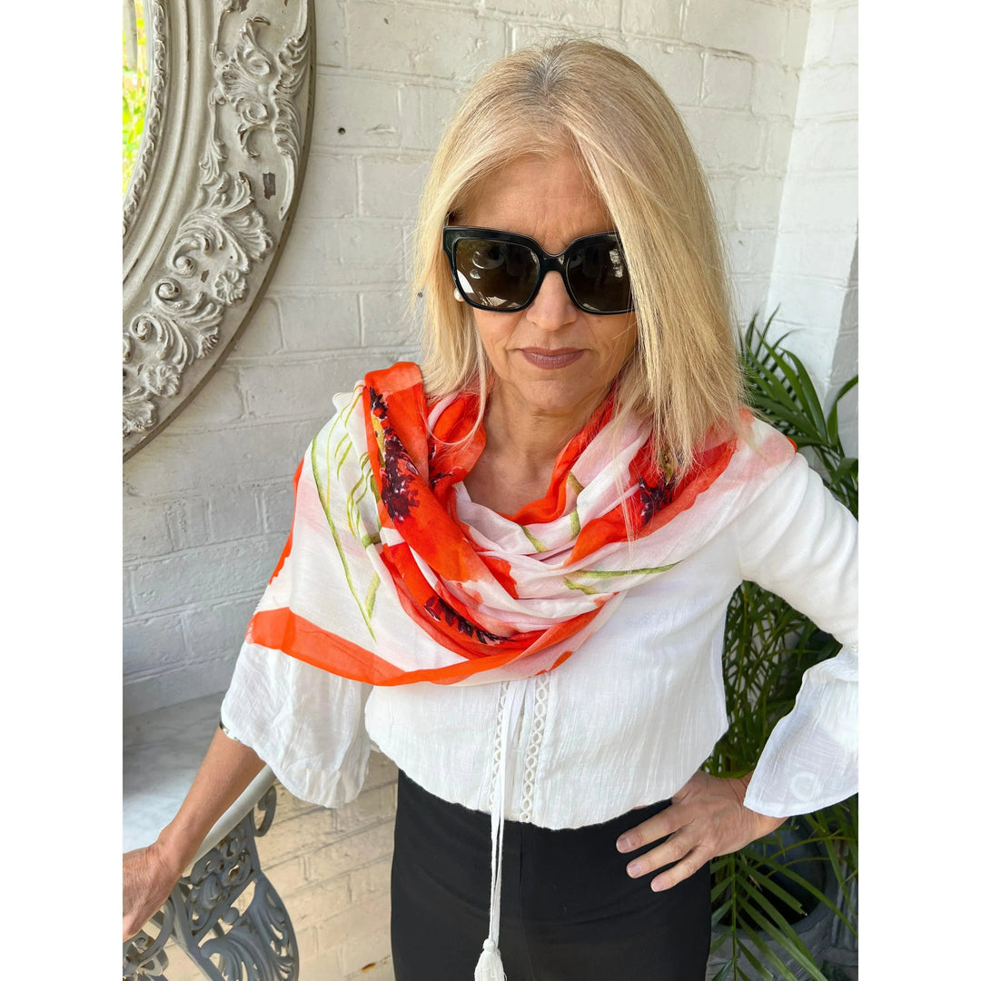 Scarves Australia Luxury Scarf Poppy Scarf Orange Red - Luxury Modal Shawl