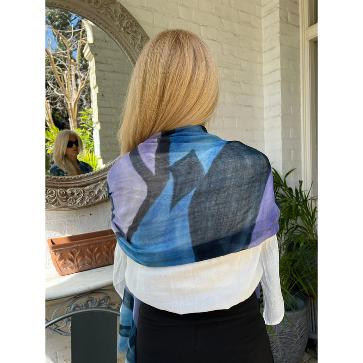 Scarves Australia Luxury Scarves Blue Purple Block Print Scarf - Pure Wool - NEW!