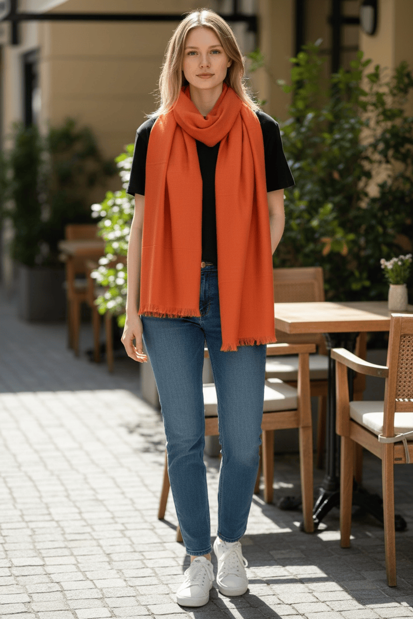 Scarves Australia Luxury Scarves Deep Orange Rust Shawl - Pure Cashmere