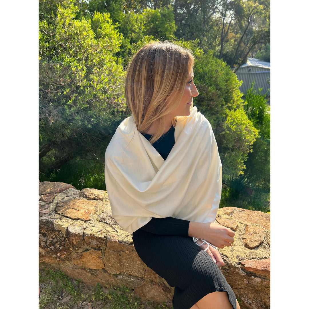 Scarves Australia Luxury Scarves ⭐️ Off White Pashmina Shawl Plain Classic