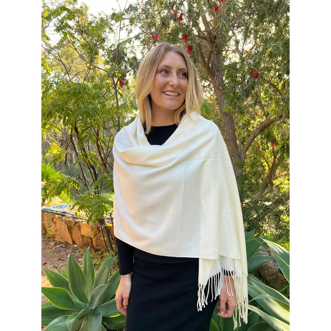 Scarves Australia Luxury Scarves ⭐️ Off White Pashmina Shawl Plain Classic