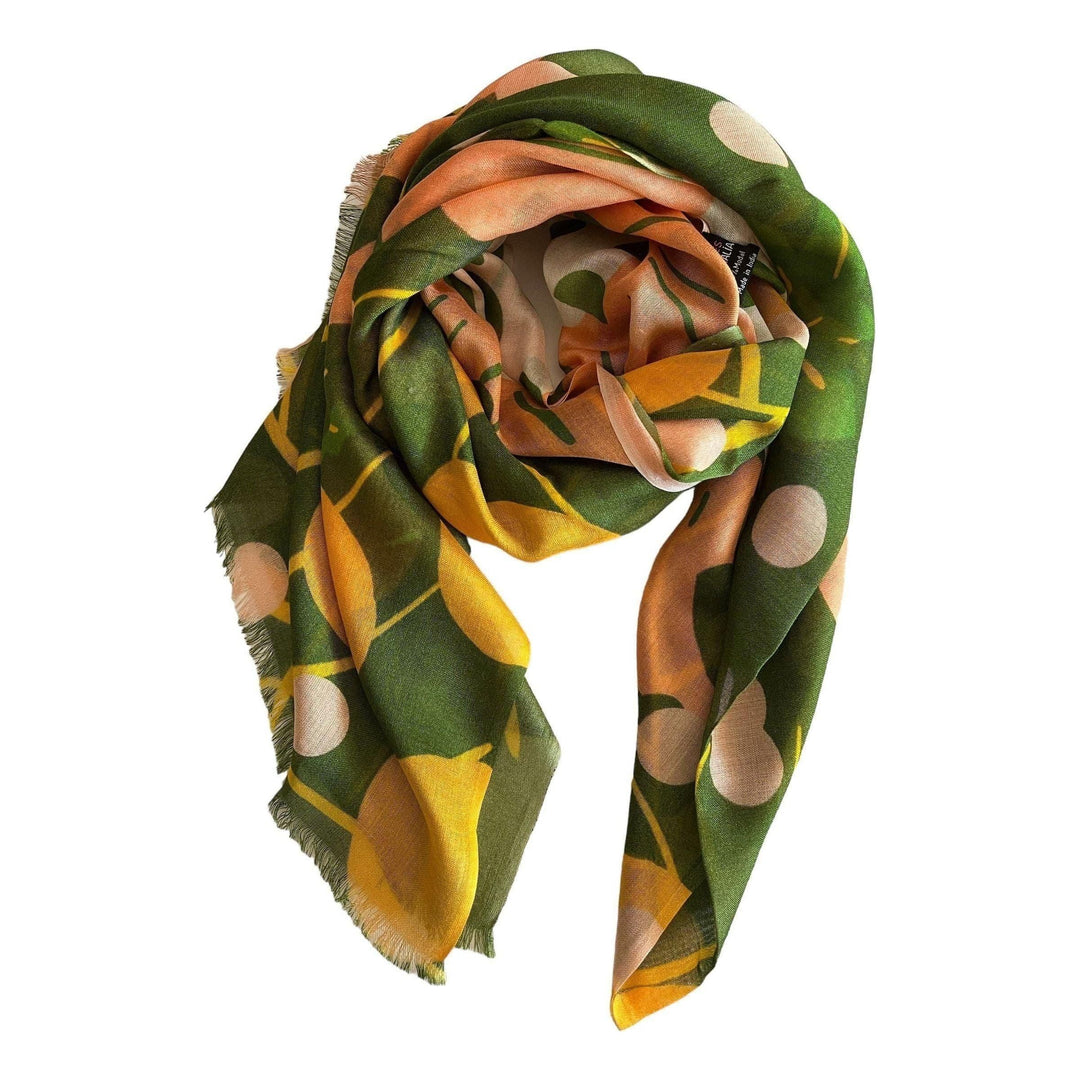 Scarves Australia Luxury Scarves Olive Green and Pink Floral Scarf - Luxury Modal