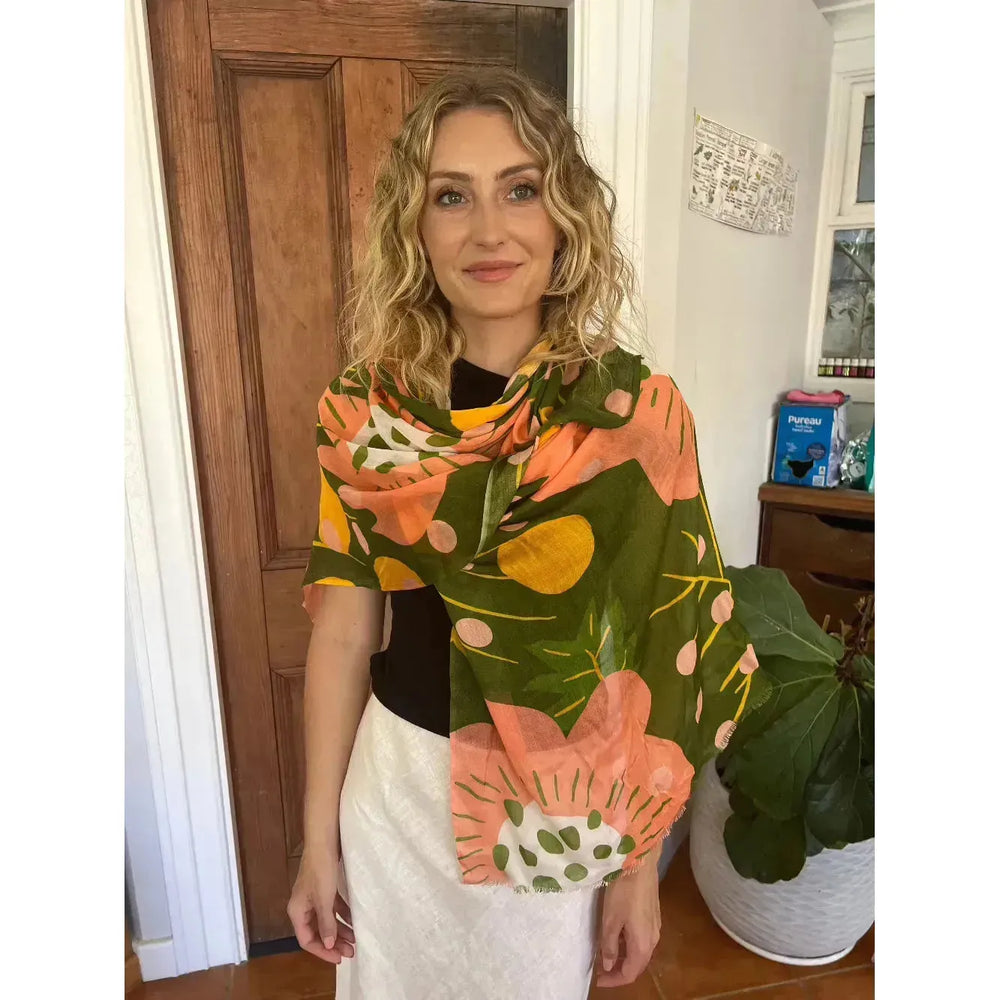 Scarves Australia Luxury Scarves Olive Green Floral Scarf - Clay Ochre -Luxury Modal