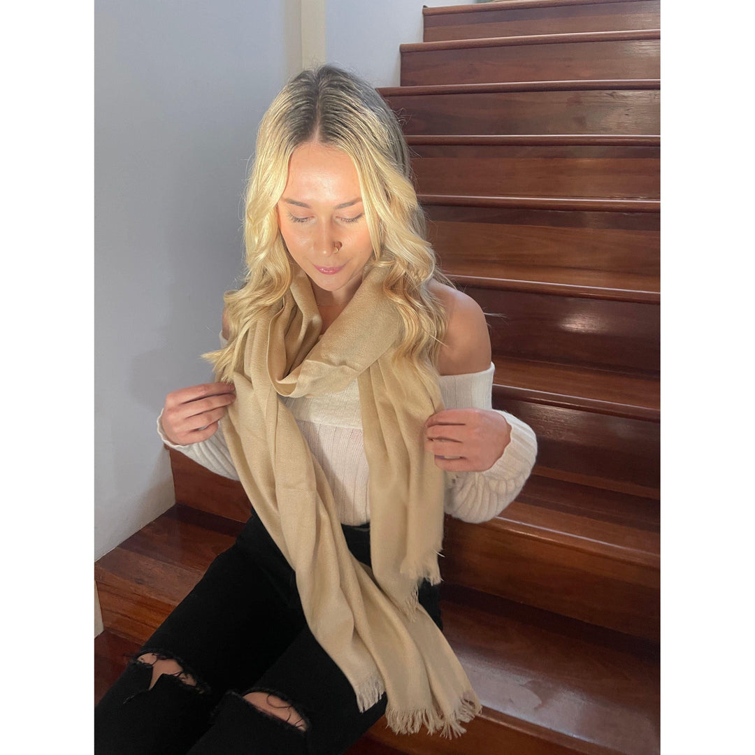 Scarves Australia Luxury Scarves 🌼 Pashmina Shawl - Pure Cashmere - Natural Beige - New Colour!