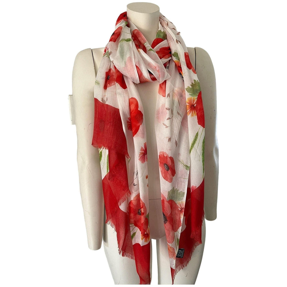 Scarves Australia Luxury Scarves Poppy Scarf - Bright Red Poppies - Luxury Modal Scarf