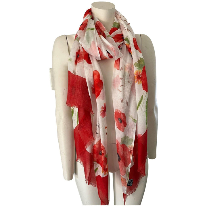 Scarves Australia Luxury Scarves Poppy Scarf - Bright Red Poppies - Luxury Modal Scarf