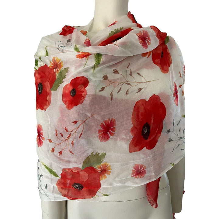 Scarves Australia Luxury Scarves Poppy Scarf - Bright Red Poppies - Luxury Modal Scarf