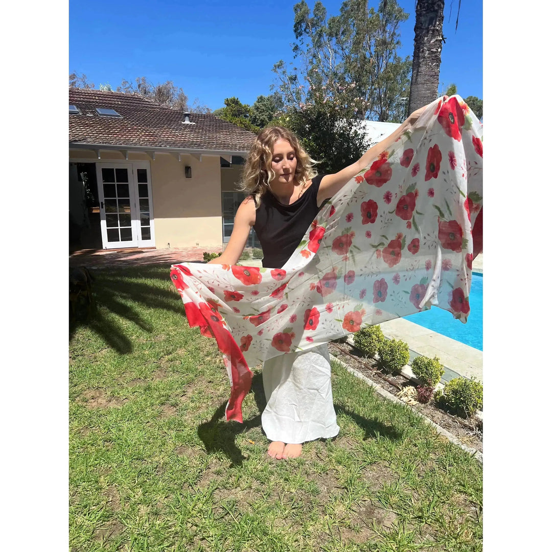 Scarves Australia Luxury Scarves ❤️ Red Poppy Scarf - Floral Scarf- Luxury Silk Modal Scarf