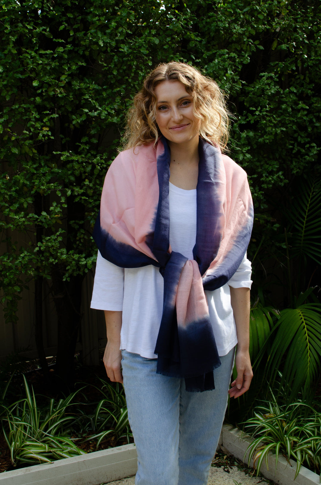 Scarves Australia Luxury Scarves Wool Scarf -Navy Salmon - Luxury Shawl