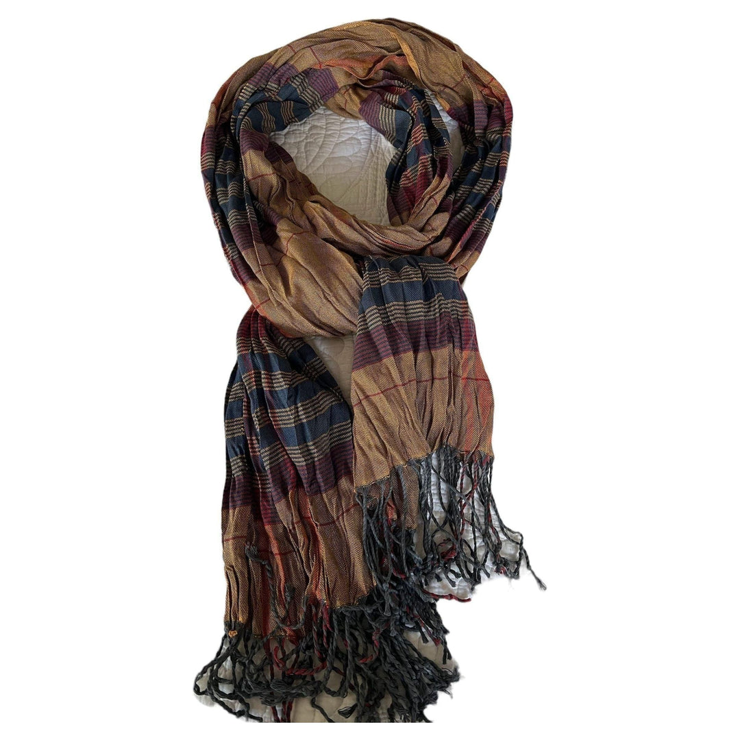 Scarves Australia Mens Scarf - Unisex Scarf - Camel Red Blue Plaid