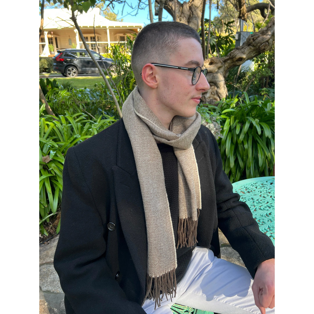 Scarves Australia Mens Scarves Brown Beige - Mens Scarf - Cashmere Wool - Unisex Scarf