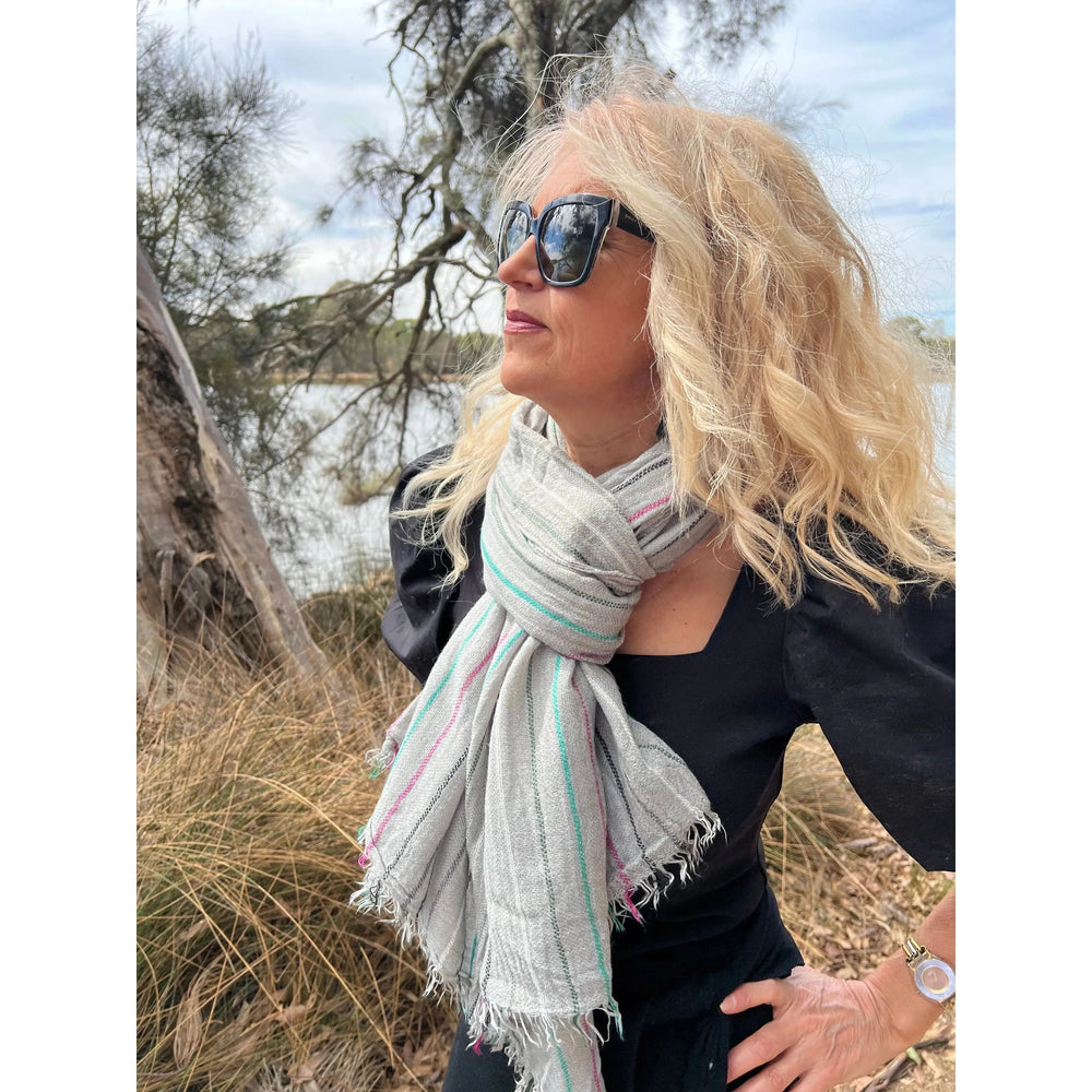 Scarves Australia Mens Scarves Grey Scarf - Unisex Scarf - Striped Scarf
