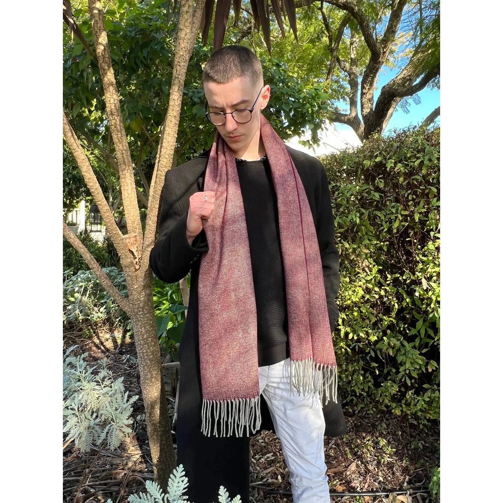 Scarves Australia Mens Scarves Mens Scarf - Red -Cashmere Wool - Unisex Scarf - Herringbone