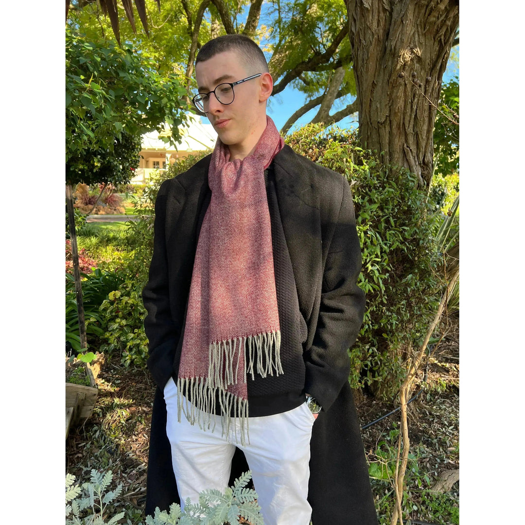 Scarves Australia Mens Scarves Mens Scarf - Red -Cashmere Wool - Unisex Scarf - Herringbone