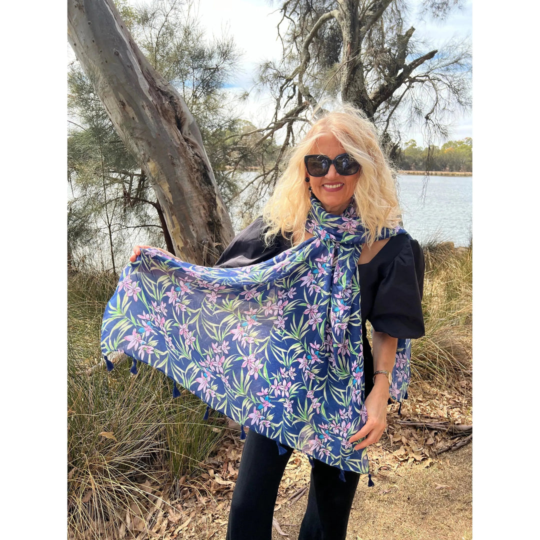Scarves Australia Navy Blue Floral Scarf Pink Flowers