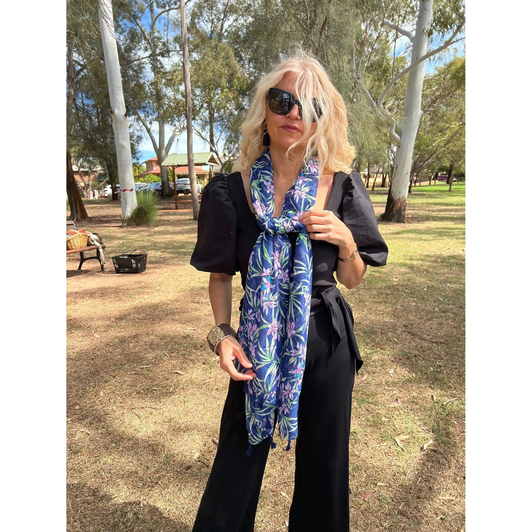 Scarves Australia Navy Blue Floral Scarf Pink Flowers