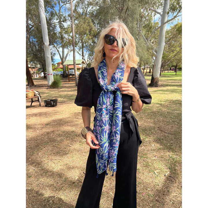 Scarves Australia Navy Blue Floral Scarf Pink Flowers
