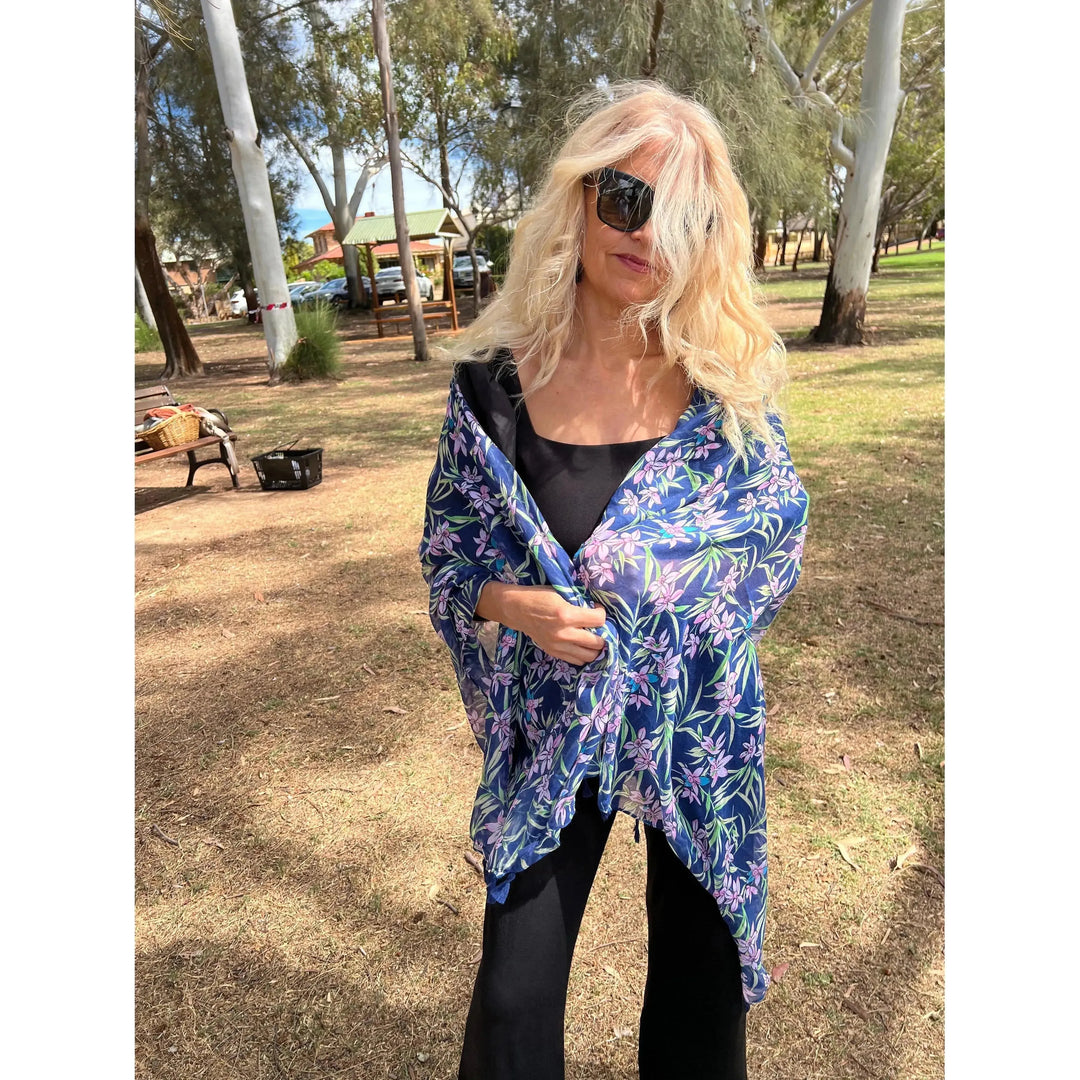 Scarves Australia Navy Blue Floral Scarf Pink Flowers