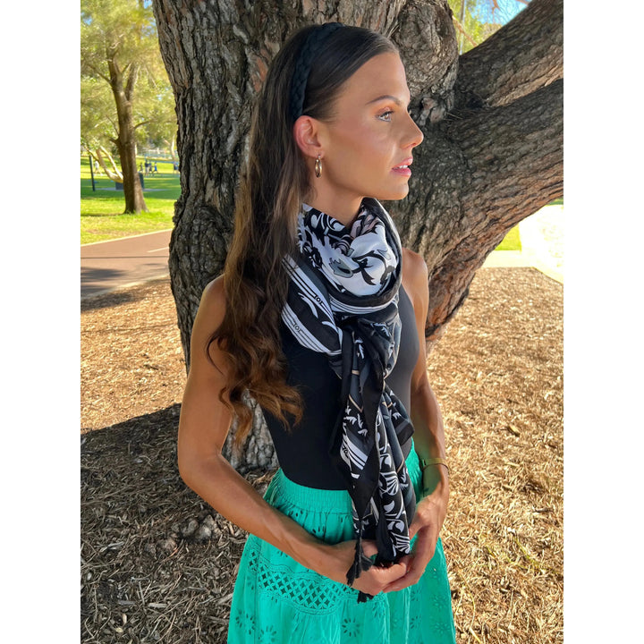 Scarves Australia Scarves & Shawls Black Gold Floral Print Scarf Shawl Sarong