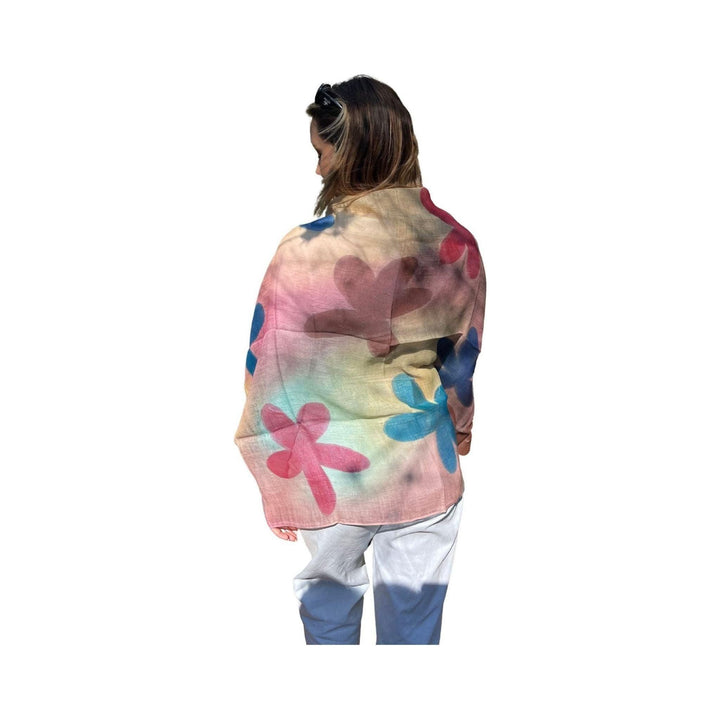 Scarves Australia Scarves & Shawls 🎉 Cotton Linen Scarf - Floral Scarf Multicoloured  - Large Flowers