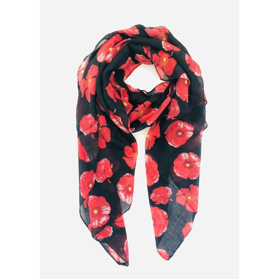 Scarves Australia Scarves & Shawls Floral Scarf - Red Poppy On Black Background