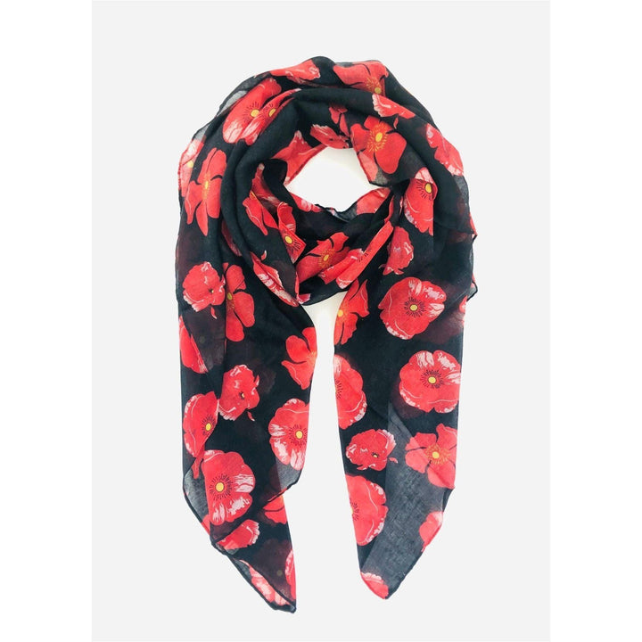 Scarves Australia Scarves & Shawls Floral Scarf - Red Poppy On Black Background
