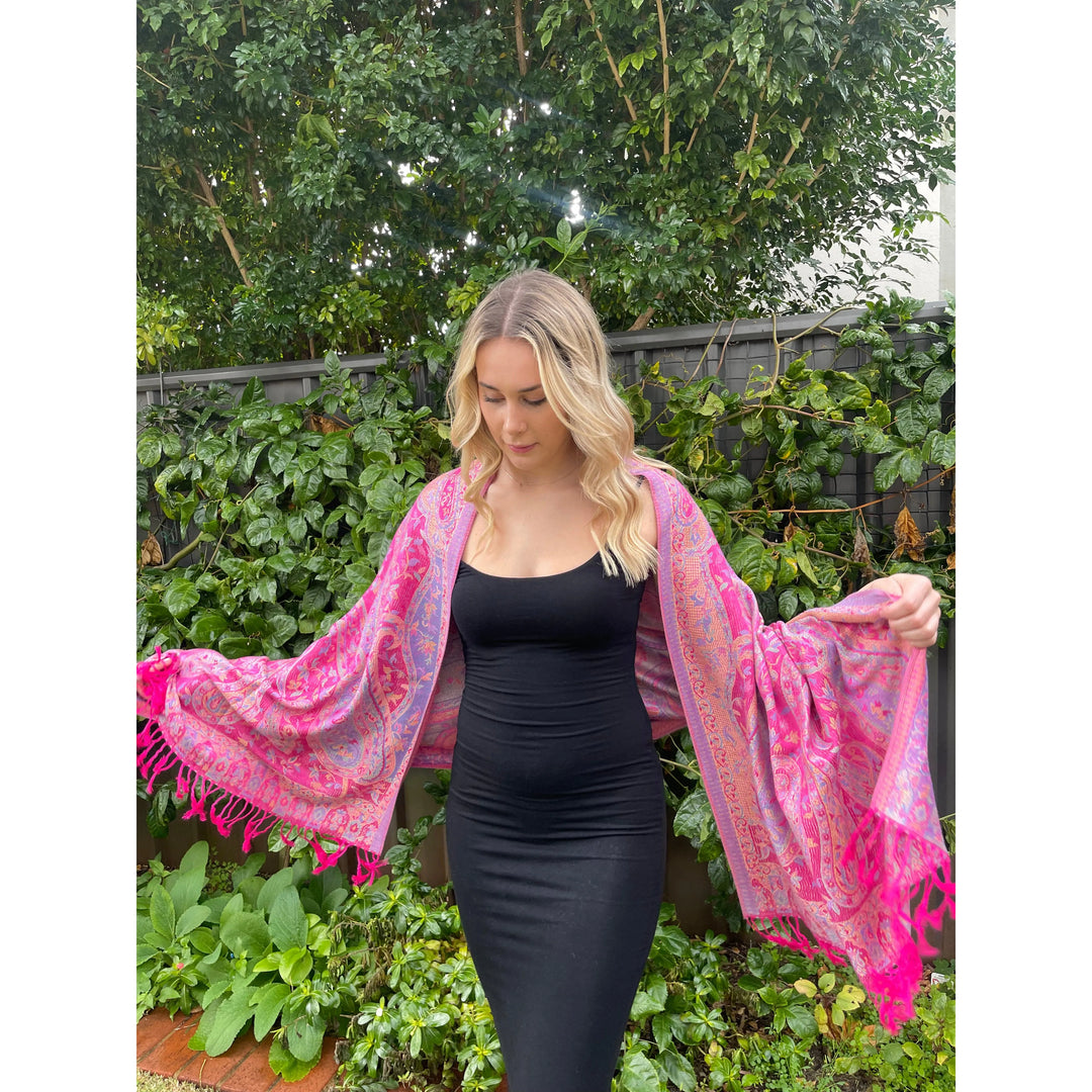 Scarves Australia Scarves & Shawls Pashmina Classic Paisley - Bright Pink Multicoloured