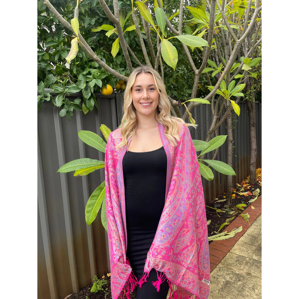 Scarves Australia Scarves & Shawls Pashmina Classic Paisley - Bright Pink Multicoloured