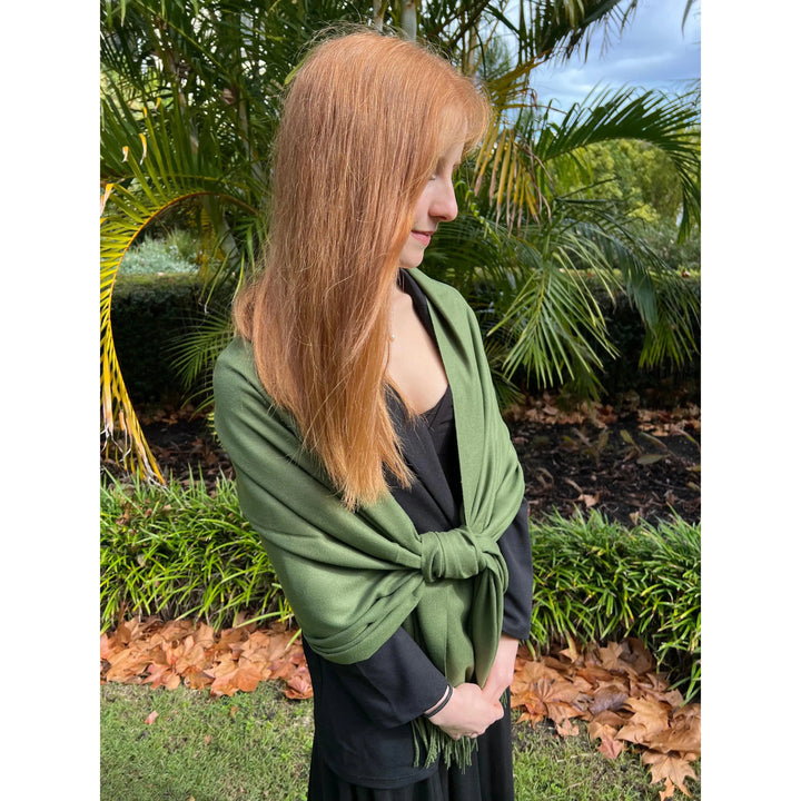 Scarves Australia Scarves & Shawls 💥 Pashmina Shawl Olive Leaf Green