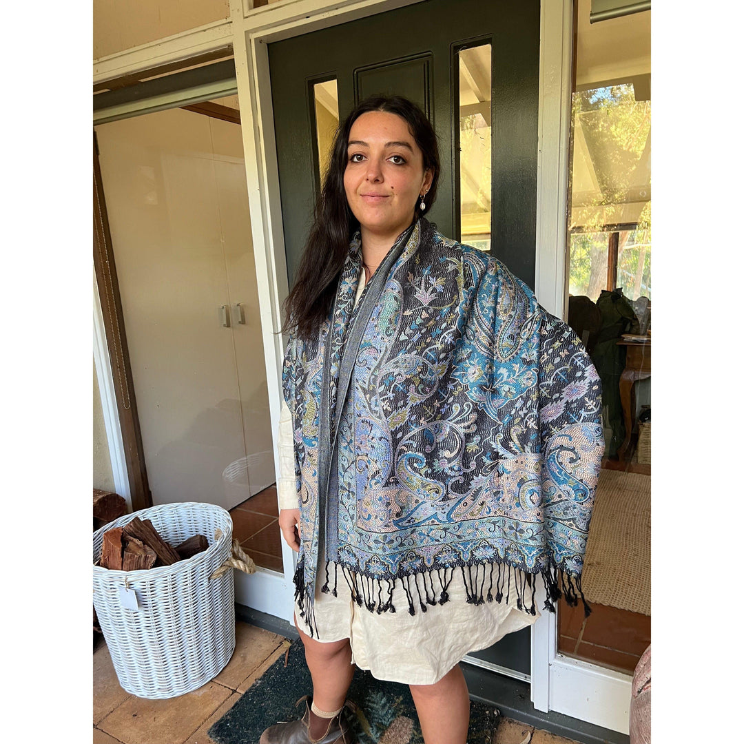 Scarves Australia Scarves & Shawls Pashmina Shawl - Paisley - Charcoal Grey Blue