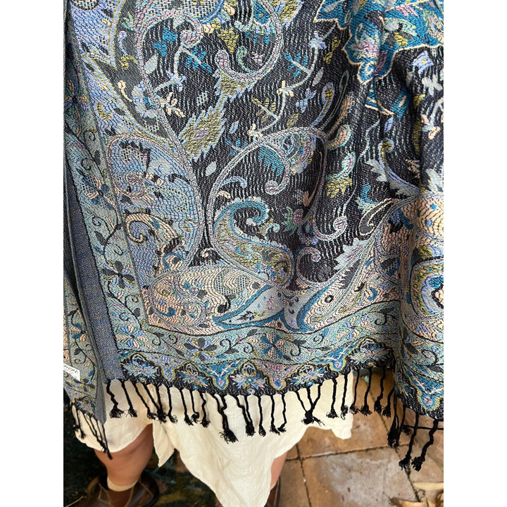 Scarves Australia Scarves & Shawls Pashmina Shawl - Paisley - Charcoal Grey Blue