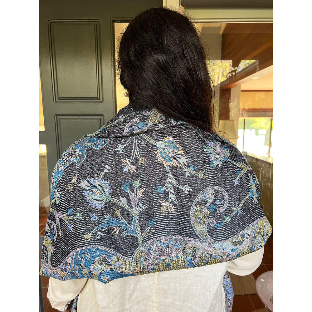 Scarves Australia Scarves & Shawls Pashmina Shawl - Paisley - Charcoal Grey Blue