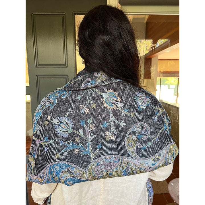 Scarves Australia Scarves & Shawls Pashmina Shawl - Paisley - Charcoal Grey Blue