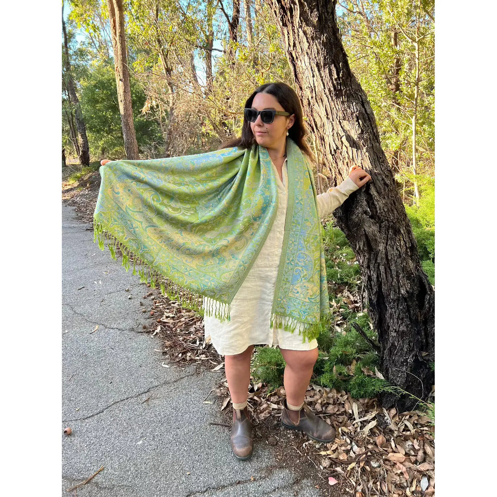 Scarves Australia Scarves & Shawls Pashmina Turkish Style Paisley-Classic Shawl - Leaf Green
