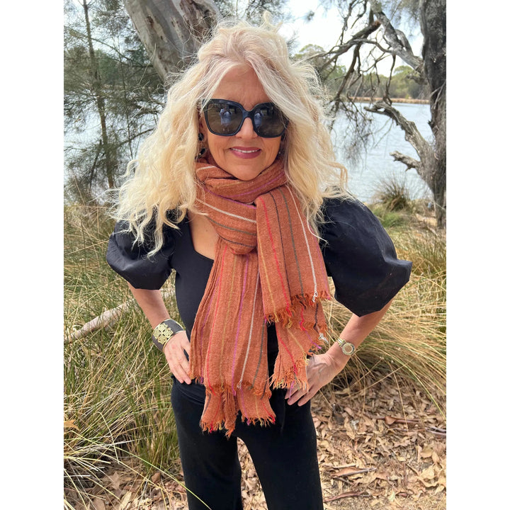 Scarves Australia Scarves & Shawls Rust Scarf - Unisex Scarf - Striped Scarf