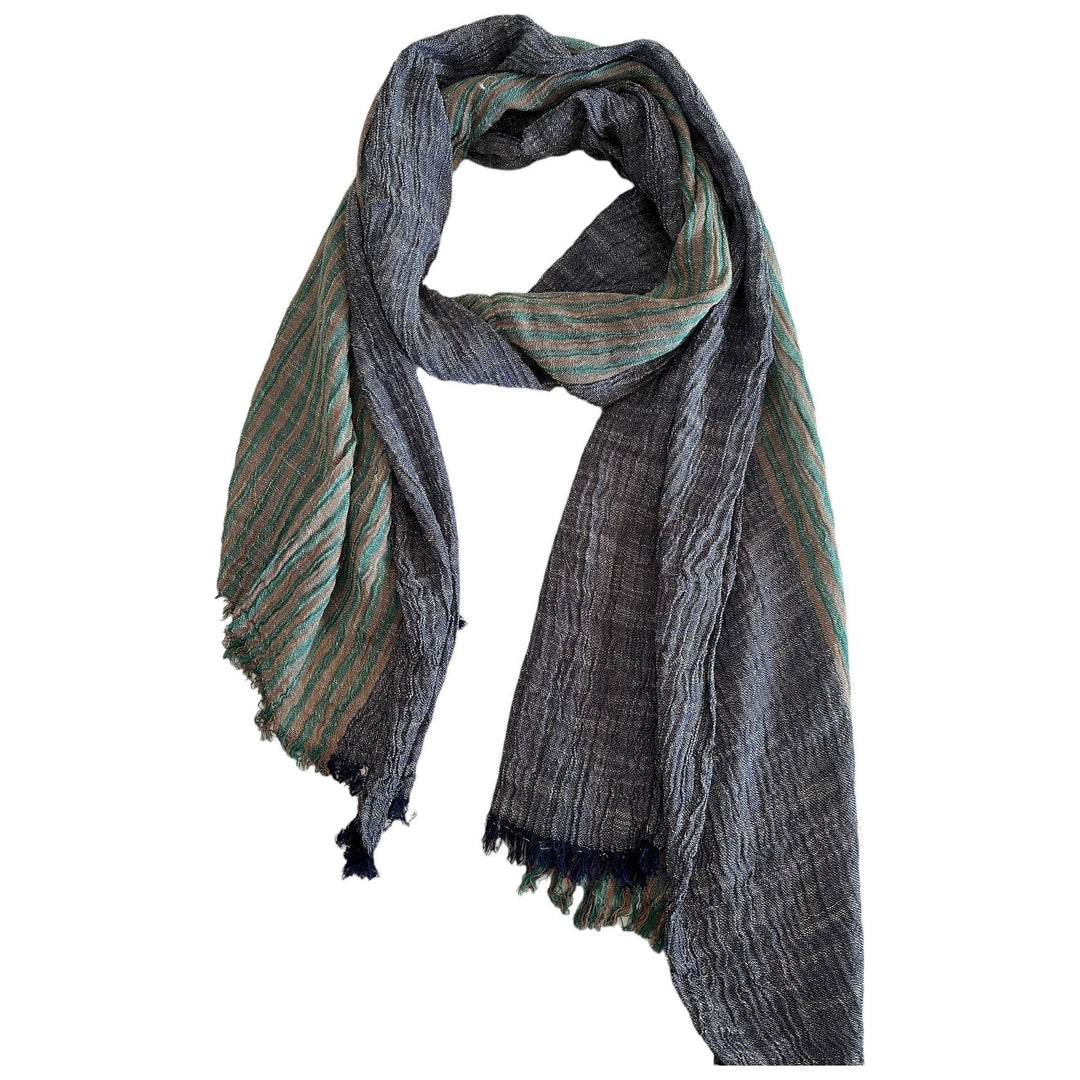 Scarves Australia Unisex Scarf - Blue Denim Green Stripe - Cotton Scarf