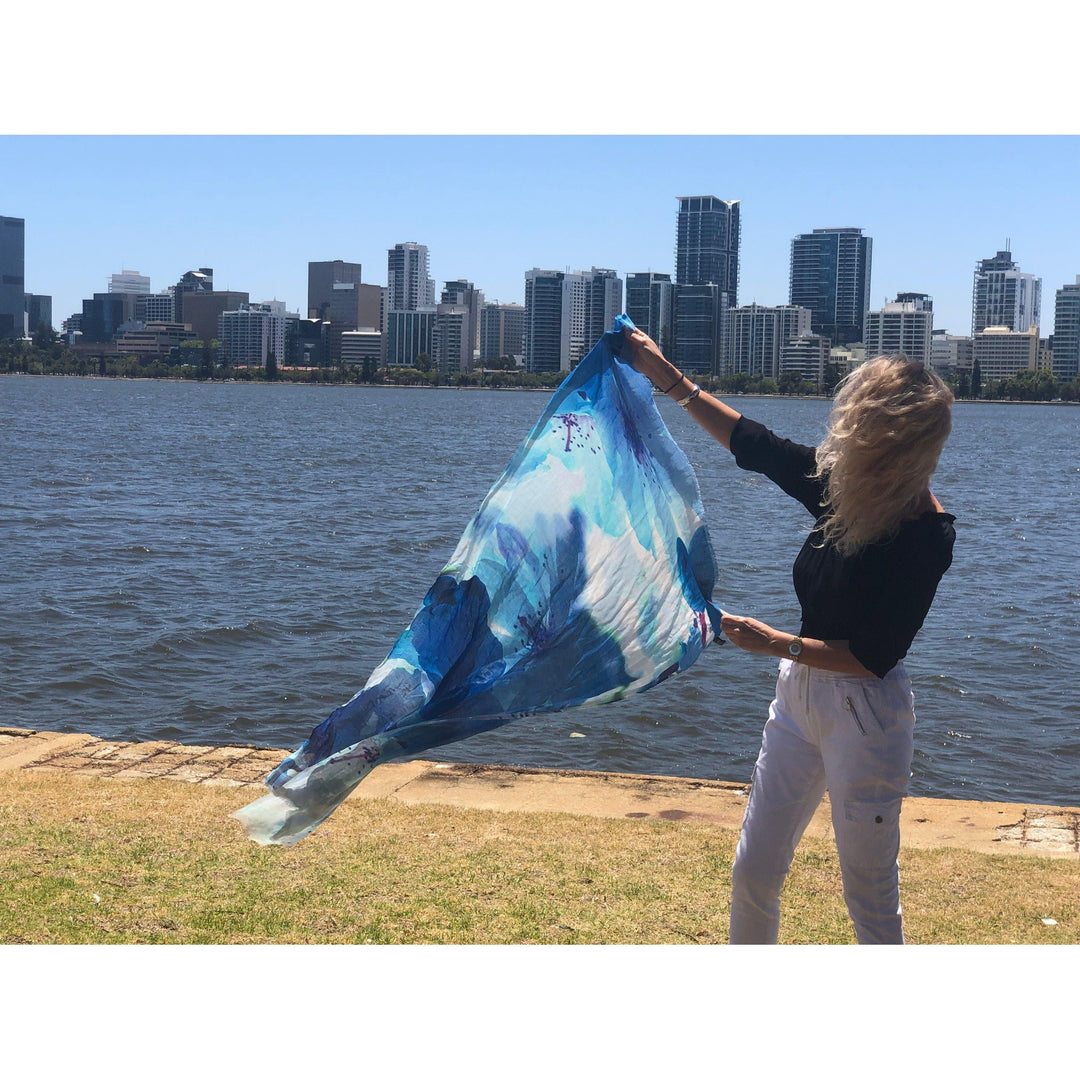 Scarves Australia Apparel & Accessories Cotton Linen Scarf Blue Ocean