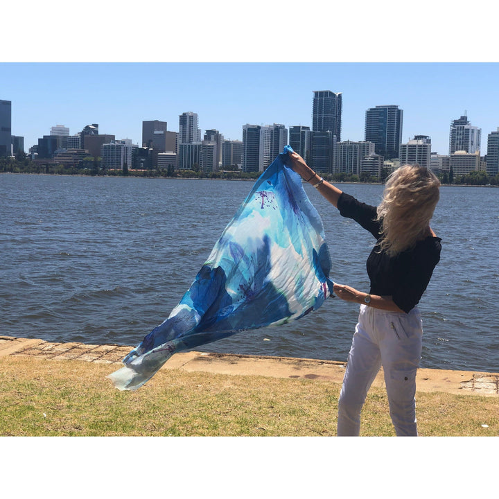 Scarves Australia Apparel & Accessories Cotton Linen Scarf Blue Ocean