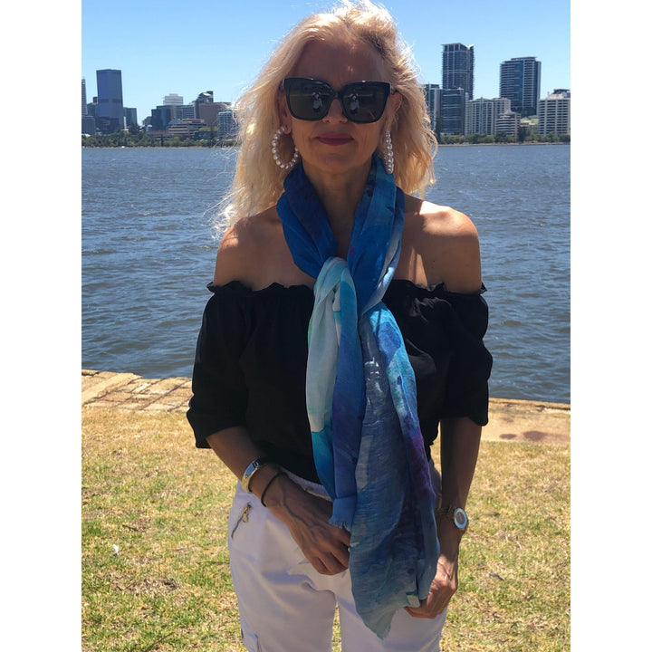 Scarves Australia Apparel & Accessories Cotton Linen Scarf Blue Ocean