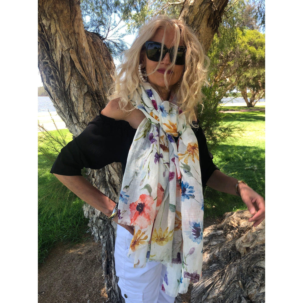 Scarves Australia Apparel & Accessories Linen Scarf -Multi Floral Delight