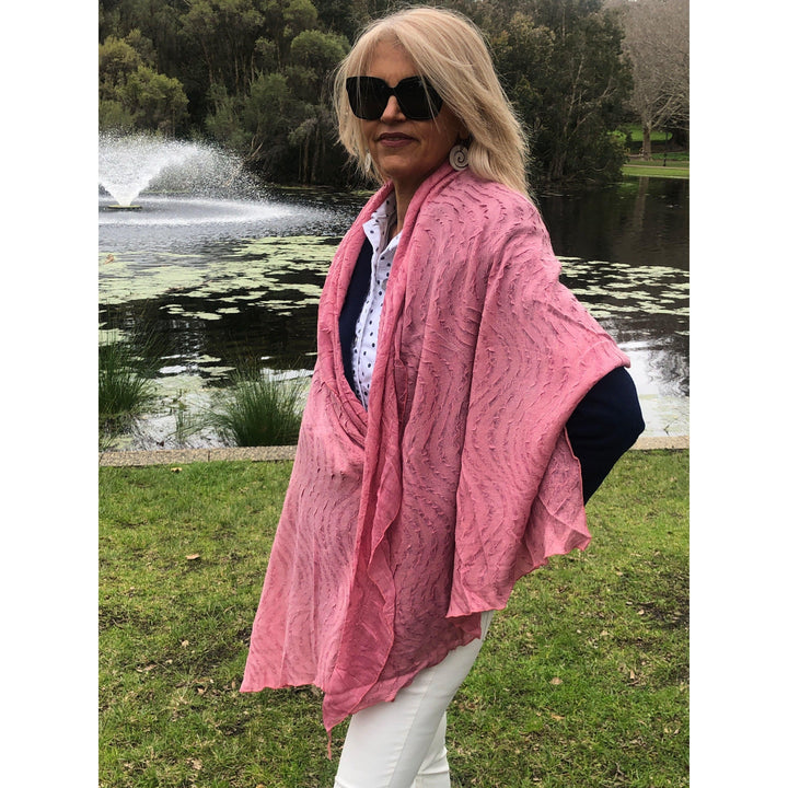 Scarves Australia Apparel & Accessories Pink Scarf - Rose Pink Shawl - Textured - Wave