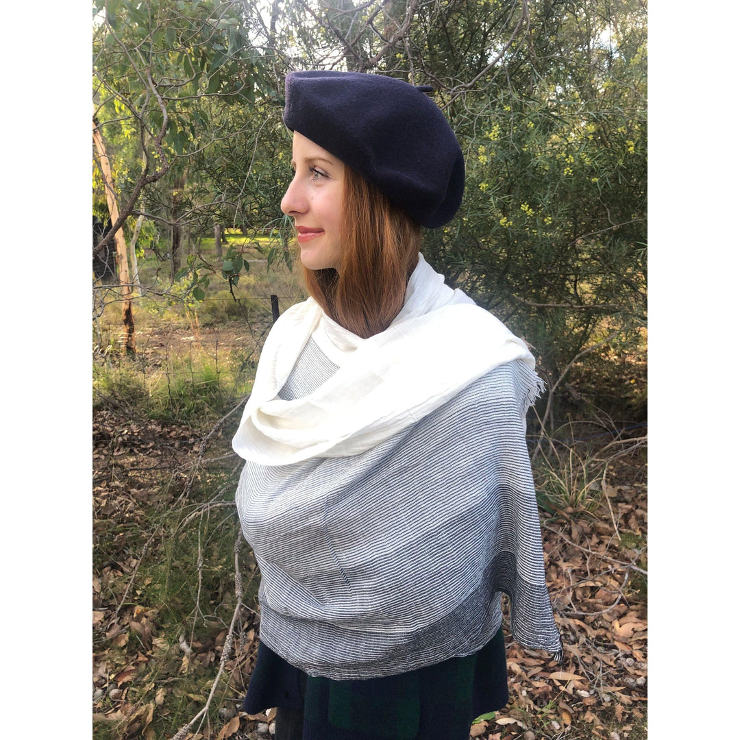 Scarves Australia Cotton Scarf Grey Stripe Panelled - Unisex