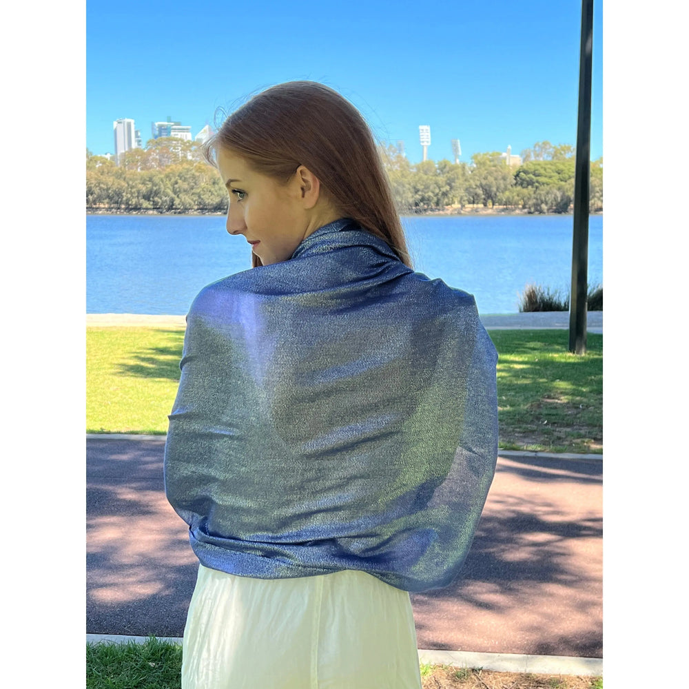 Scarves Australia Evening Shawls 🥂 Metallic Scarf - Blue Sapphire - Glamour Shawl
