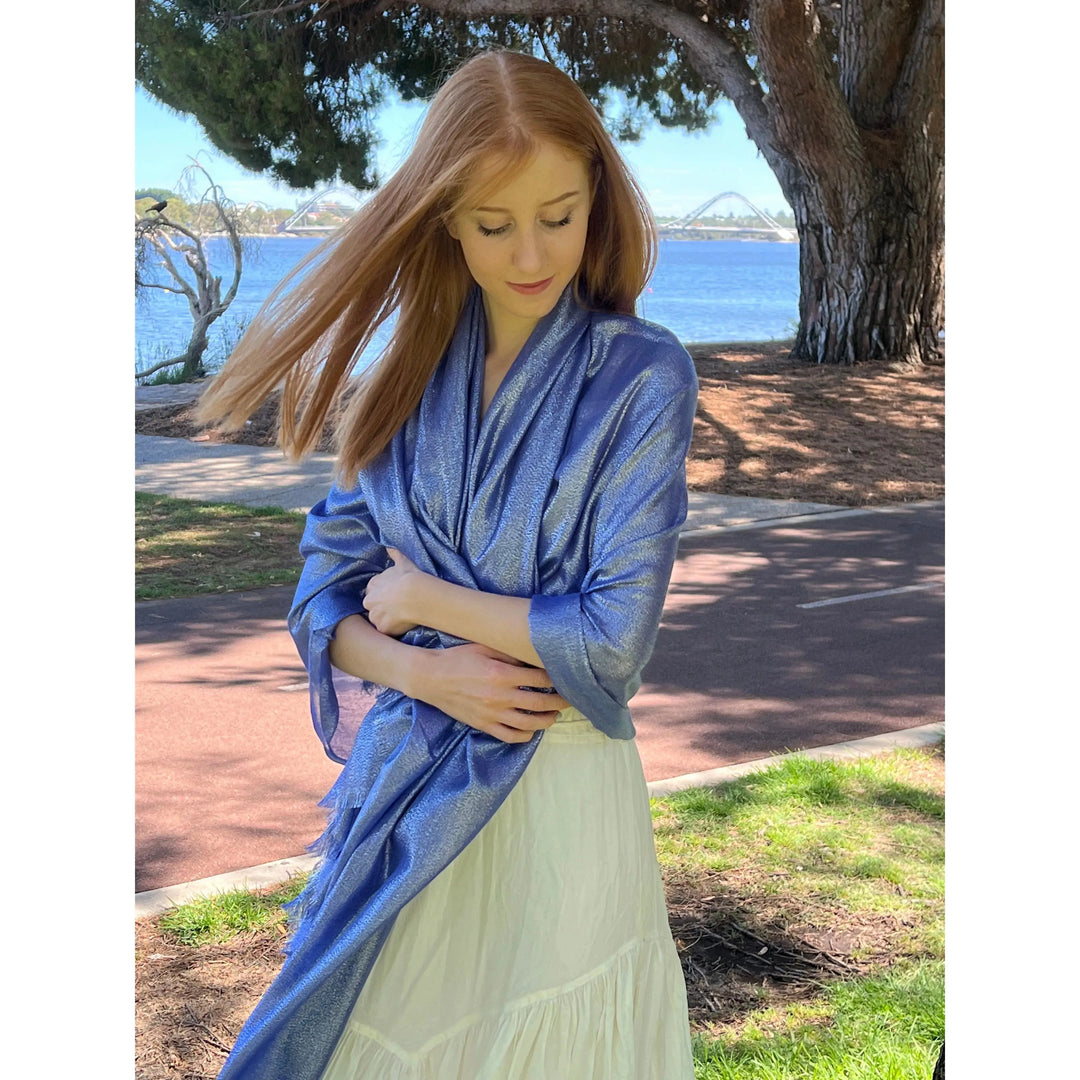 Scarves Australia Evening Shawls 🥂 Metallic Scarf - Blue Sapphire - Glamour Shawl