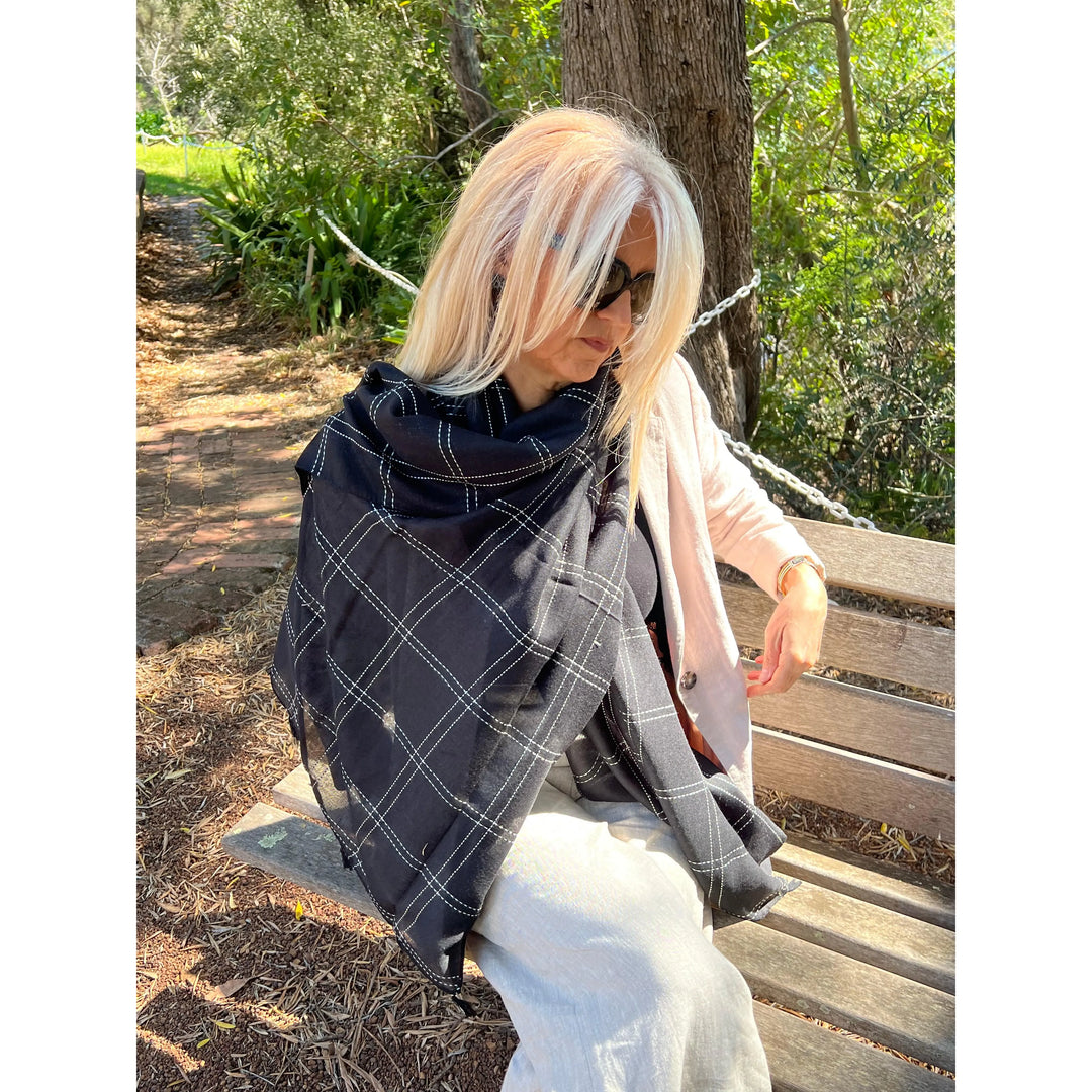 Scarves Australia Fashion Scarves Black Scarf Plain - White Stitching