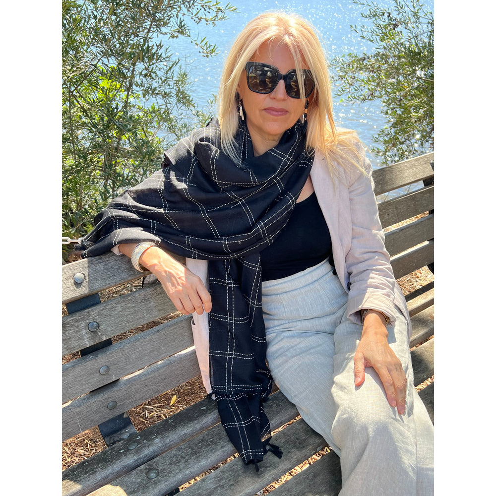 Scarves Australia Fashion Scarves Black Scarf Plain - White Stitching