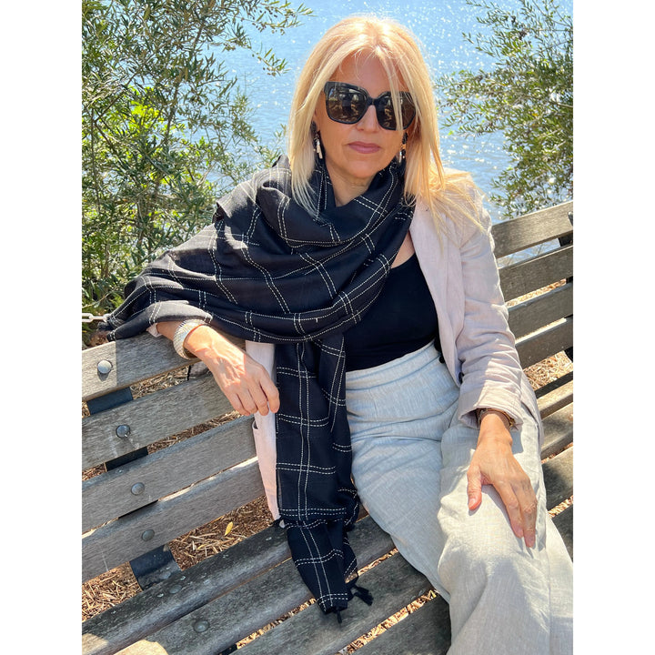 Scarves Australia Fashion Scarves Black Scarf Plain - White Stitching